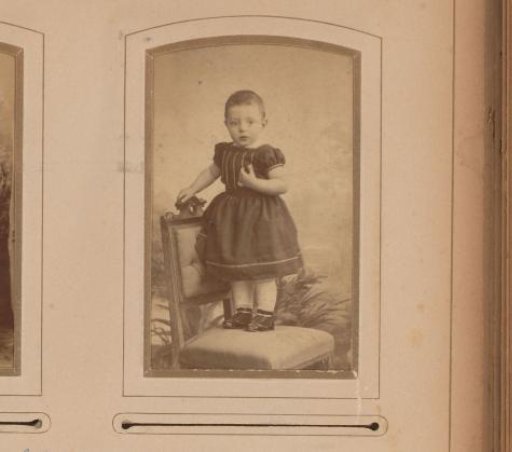 Portrait of Frans Roos as a toddler, standing on a chair