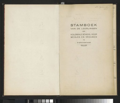 Title page of Album of the pupils of the Colonial School for Girls and Women in The Hague, part I (1921-1929)