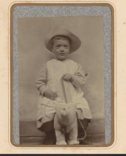 Portrait of a toddler seated on a teddy bear