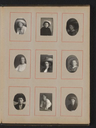 Six portraits of young women, two portraits of girls and one portrait of a boy with a cap
