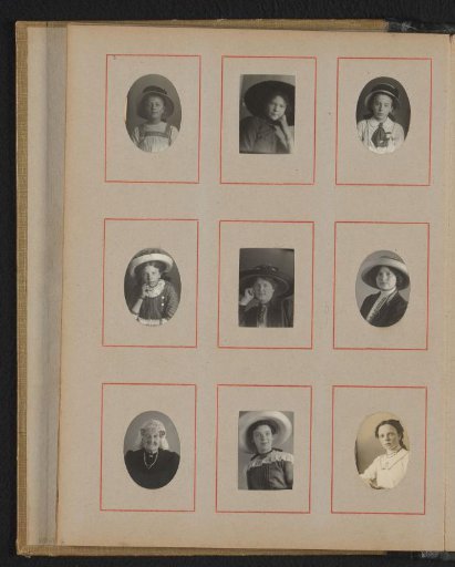 Five portraits of girls and four portraits of women