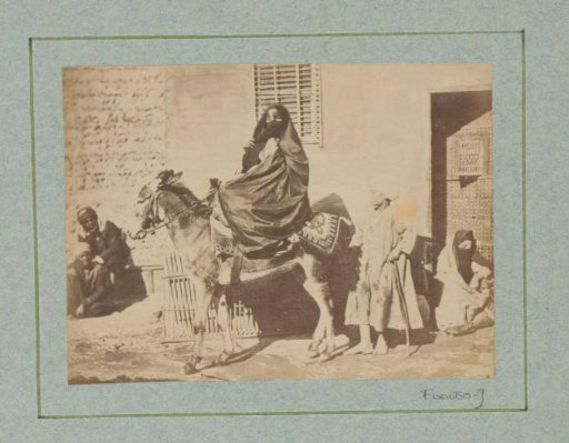 Veiled Egyptian woman on a donkey