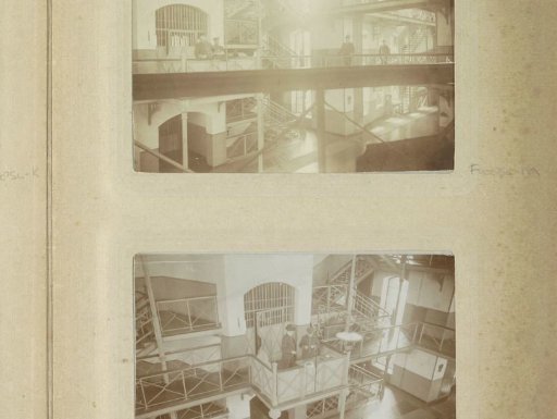 Interior of the prison of Oslebshausen with wardens on a walkway