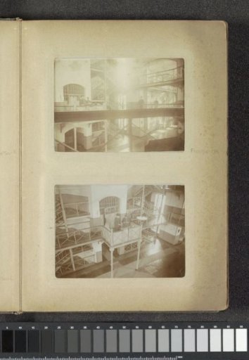 Interior of the prison of Oslebshausen with wardens on a walkway
