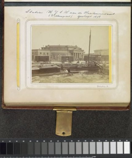 View of Amsterdam Willemspoort station of the Hollandsche IJzeren Spoorweg-Maatschappij on the Haarlemmervaart
