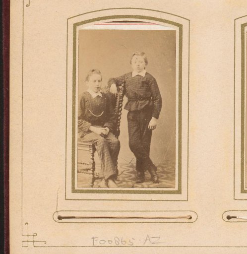 Portrait of two boys in suits of checkered fabric