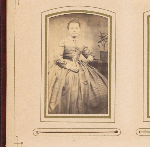 Portrait of a young woman, seated at a table with a plant