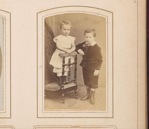 Portrait of Two Children, One of Whom is Standing on a Prayer Stool