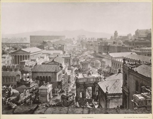 View of Ancient Rome: The Colosseum, the Roman Forum and the Palatine with the Imperial Palaces