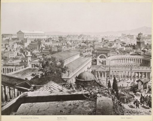View of Ancient Rome: The Temple of Aurelius, the Basilica Ulpia and the Forum of Trajanus