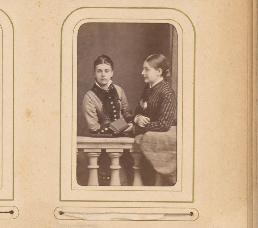 Portrait of Two Young Women Leaning on a Balustrade