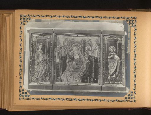 Triptych of Mary with Child, seated on a throne, surrounded by angels