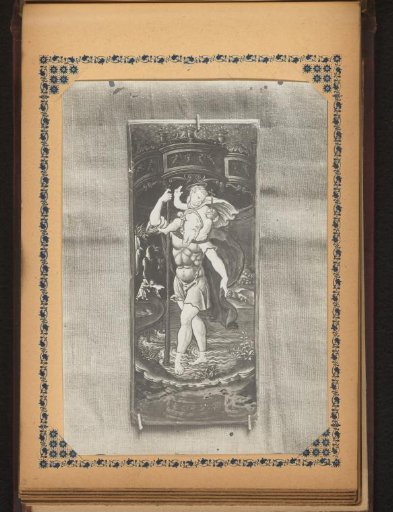 Panel painted with Saint Christopher carrying Christ on his shoulders
