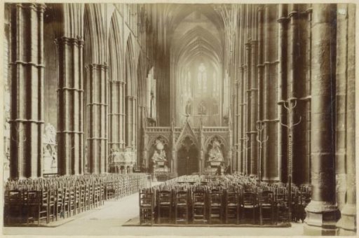 Nave of Westminster Abbey in London, seen towards the east