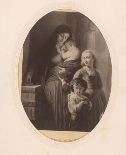 Photographic reproduction of a painting of a mother with three children by Edouard Dubufe