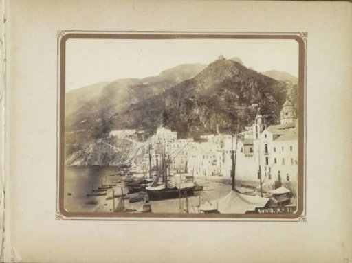 View of Amalfi with Mountains, Harbor, and Houses
