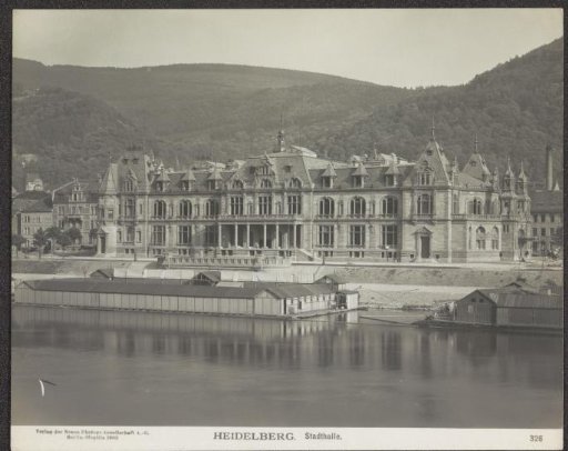 View of the Stadthalle on the Neckar in Heidelberg