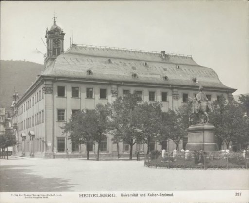 View of the University of Heidelberg with an equestrian statue of Emperor Wilhelm I in the foreground