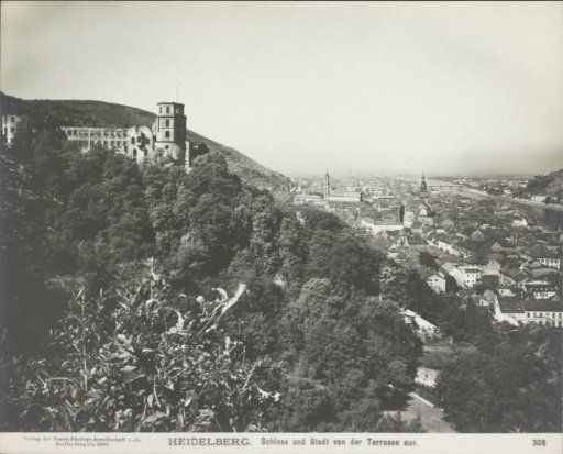View of Heidelberg and Schloss Heidelberg from the castle garden