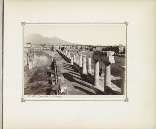 View of the remains of the forum in Pompeii with the Vesuvius in the background