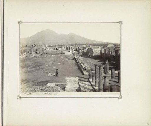 View of the remains of the forum in Pompeii with the Vesuvius in the background