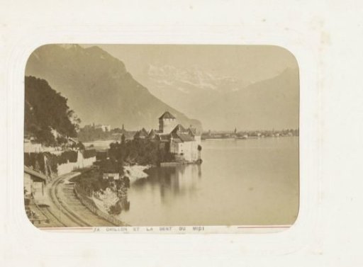 View of the Castle of Chillon on Lake Geneva with the Dents du Midi in the background