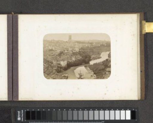 View of Fribourg with church and bridge over the Sarine