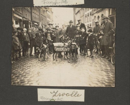 Dogs with advertising signs and public for a shop in the Sassenstraat 29 in Zwolle