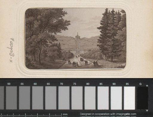 Photographic reproduction of a print of a view of Schloss Wilhelmshöhe