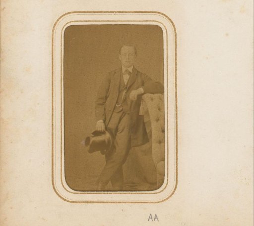 Portrait of a standing man with a tall hat