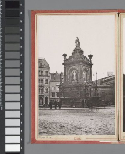 Decorated monument ("Naatje") erected on the Dam during the April Festivals in 1887