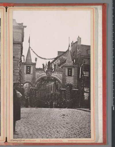 Victory gate in the Jodenbreestraat during the April Festivals in 1887 in Amsterdam