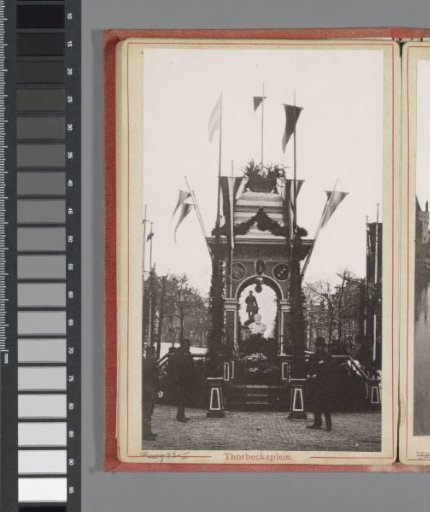 Temporary monument on the Thorbeckeplein during the April Festivals in 1887 in Amsterdam