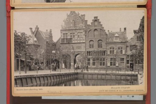 Row of replicas of old Dutch facades during the World Exhibition for the Hotel and Travel Industry on the Museumplein in 1895