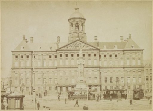 View of the Royal Palace on the Dam with 'Naatje' and Electric Trams in Front