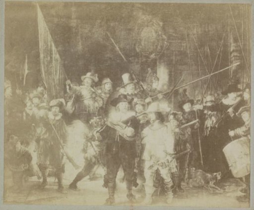 Photographic reproduction of the painting 'The Night Watch' by Rembrandt Harmensz. van Rijn