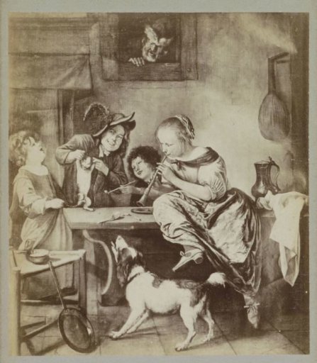 Photographic reproduction of the painting 'Children Teaching a Cat to Dance, Known as 'The Dance Lesson'' by Jan Havicksz. Steen