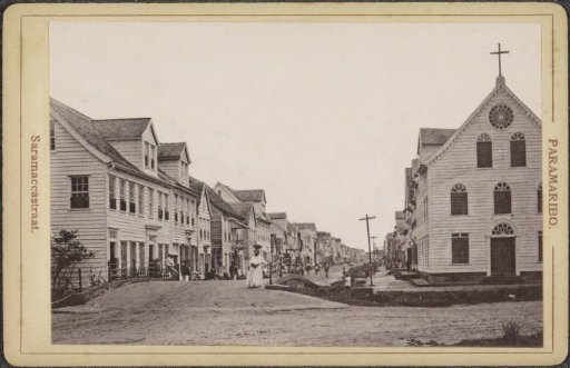 View of the Saramaccastraat with bridge and church