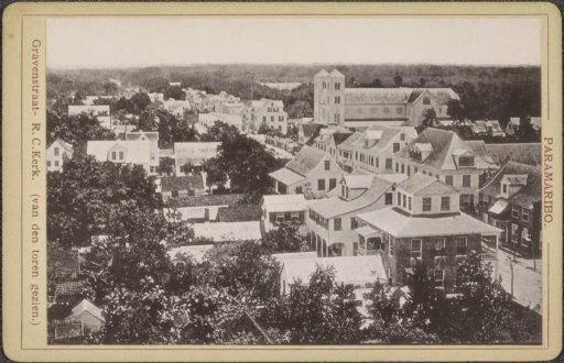 View of the Gravenstraat and the St. Peter and Paul's Church in Paramaribo from a tower