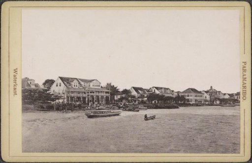 View of the Waterkant in Paramaribo with houses and boats