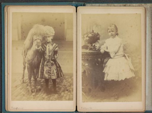 Portrait of Princess Wilhelmina as a young girl, standing next to a pony