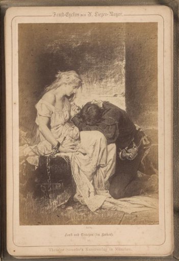 Photographic reproduction of (presumably) a drawing titled 'Faust and Gretchen in the Dungeon'