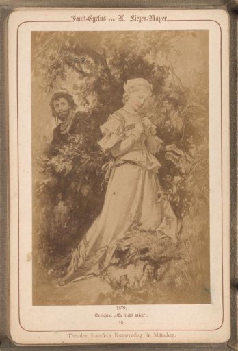 Photographic reproduction of (presumably) a drawing titled 'Gretchen: "He Loves Me"'