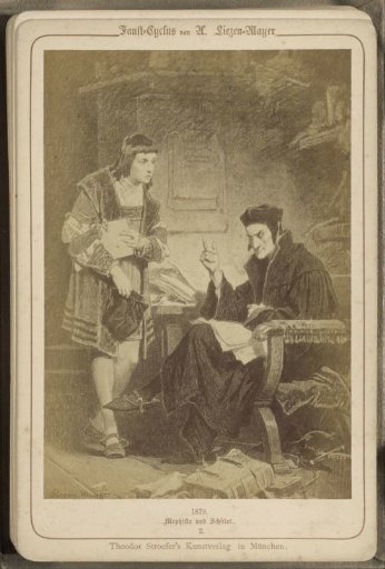 Photographic reproduction of (presumably) a drawing titled 'Mephisto and the Student'
