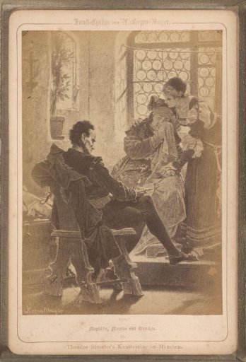 Photographic reproduction of (presumably) a drawing titled 'Mephisto, Martha and Gretchen'