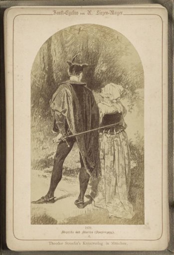 Photographic reproduction of (presumably) a drawing titled 'Mephisto and Martha's Walk'
