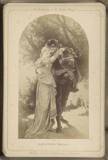 Photographic reproduction of (presumably) a drawing titled 'Faust and Gretchen's Walk'