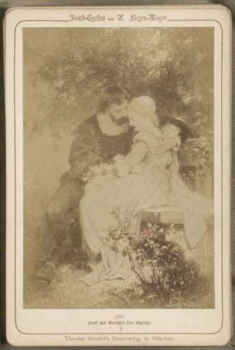 Photographic reproduction of (presumably) a drawing titled 'Faust and Gretchen in the Garden'