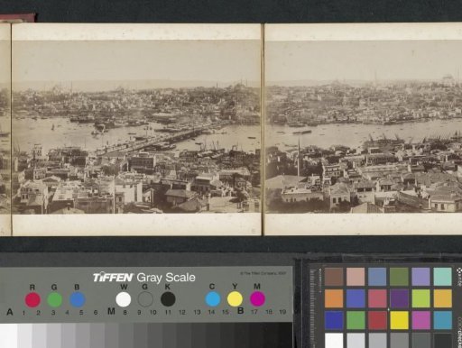 View of city quarters of Istanbul and the Galata Bridge over the Golden Horn