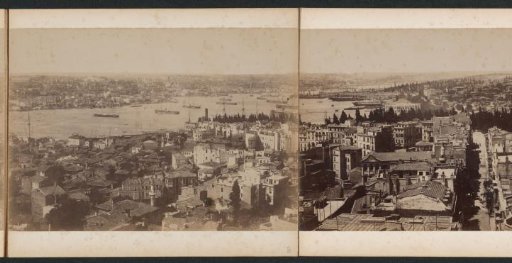 View of the city districts of Istanbul and the shores of the Golden Horn